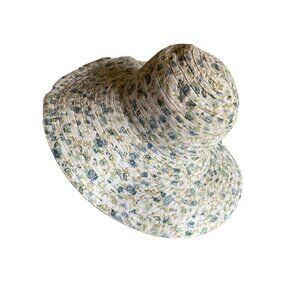 Jessica Simpson Floral Wide-Brim Sun Hat O/S 100% Cotton Blue & Green